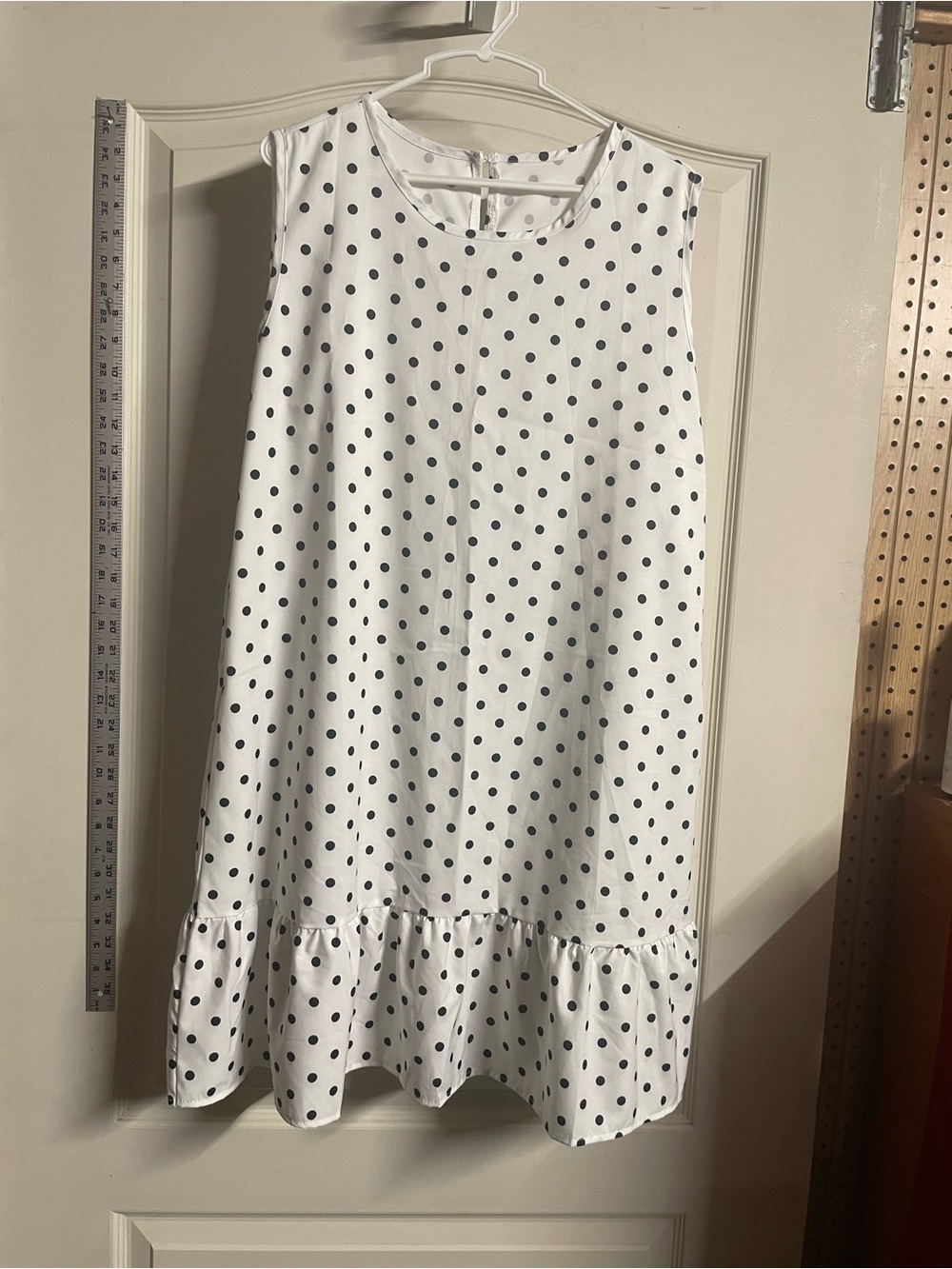 Sleeveless White Polka Dot A-Line Skirt with Ruffle Hem